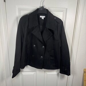 Liz Claiborne Women's Black Suede Button Down Coat‎ Cropped